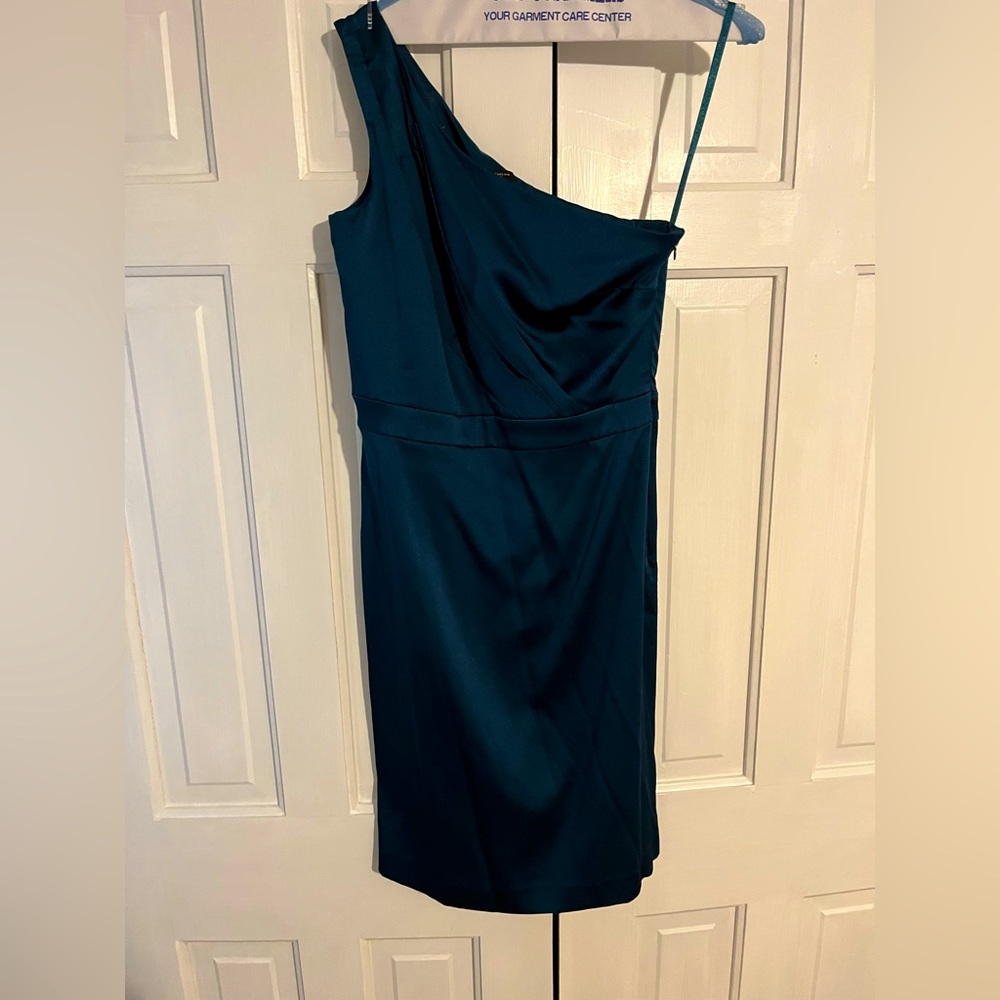 Ann Taylor one shoulder blue silk cocktail dress size 4
